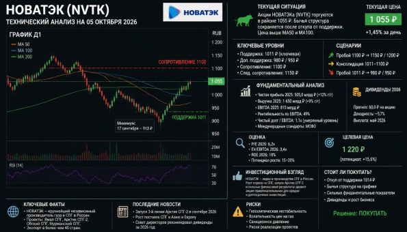 Акции НОВАТЭК — технический анализ 05.10.2026 (ии)