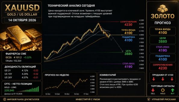 Золото XAUUSD технический анализ 14 октября 2026