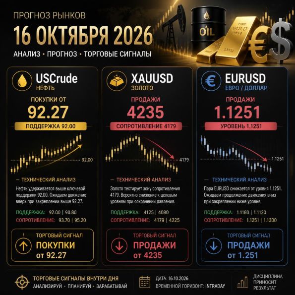 Нефть золото EURUSD прогноз и сигналы трейдерам 16.10.2026