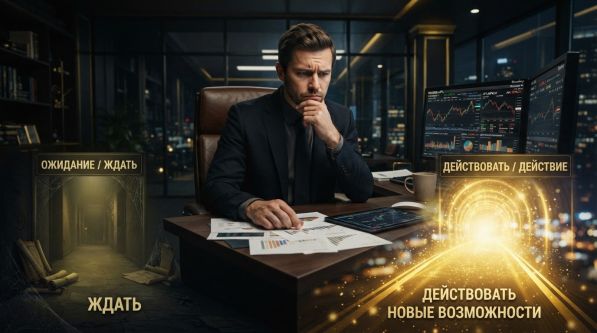 Иллюстрация: инвестор перед выбором — ждать или действовать