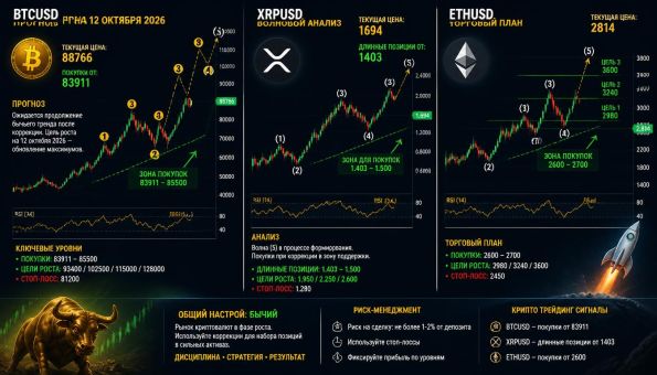 Криптовалюта волновой анализ BTCUSD XRPUSD ETHUSD 12 октября 2026